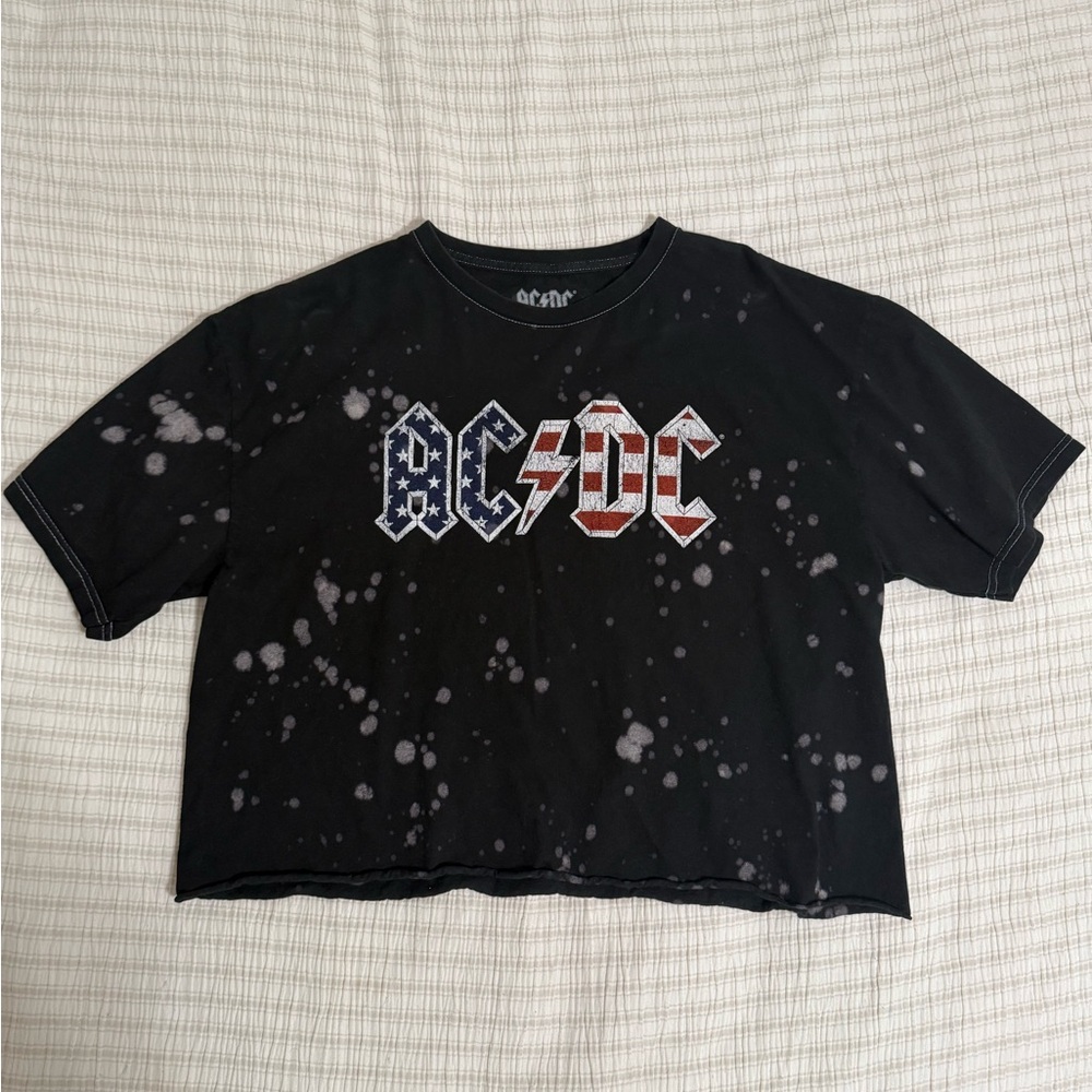 AC/DC Cropped Black and White Splatter, Red, White, & Blue Tee